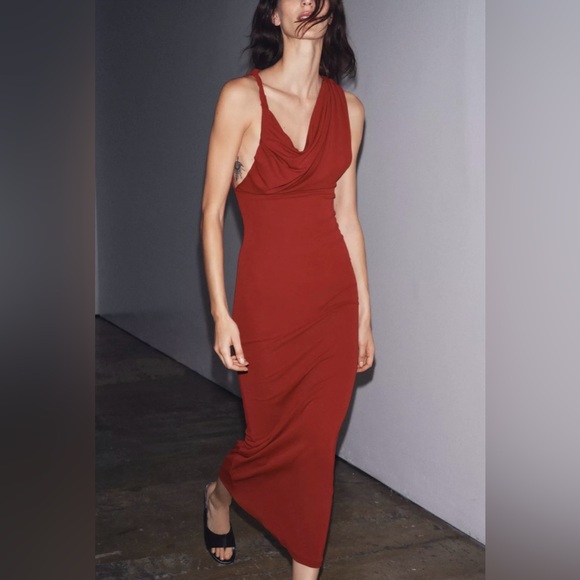Zara flowy draped long dress - Picture 4 of 8